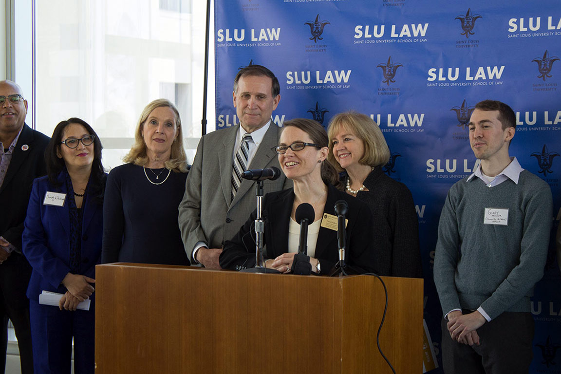 Dana Malkus speaking at Vacancy Collaborative press conference, April 2018